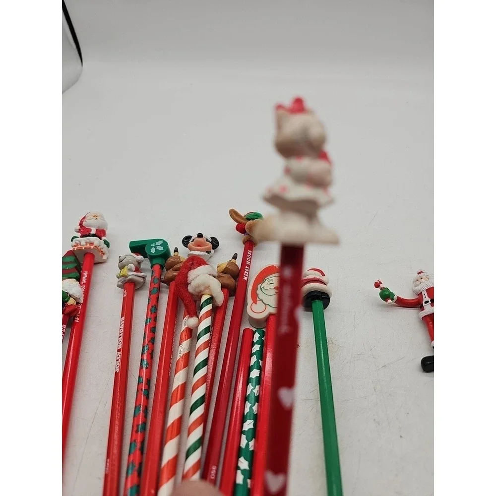 Vintage Novelty  Pencils w/ Toppers LOT 80s 90s Lot Of 22 Christmas Theme School